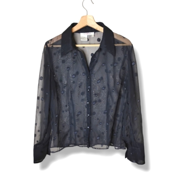 Como Vintage Sheer Black Blouse Size L Polka Dot Whimsy Fairy Grunge - Picture 1 of 7